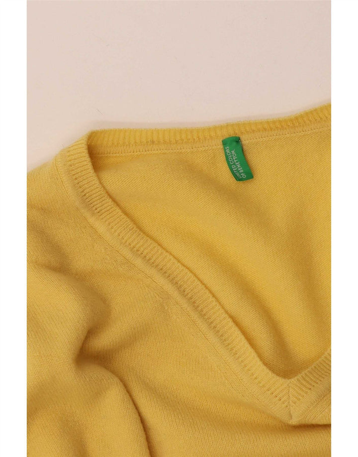 Benetton Pull Col V Homme Jaune Moyen