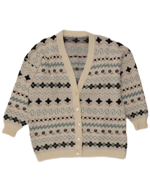 Vintage Womens Cardigan Sweater UK 16 Large White Fair Isle