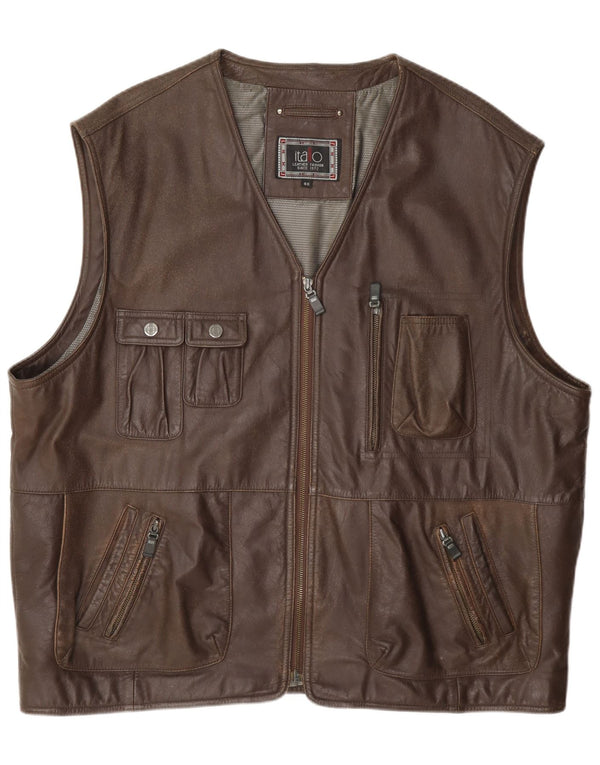 Itallo Gilet utilitaire en cuir pour homme IT 60 4XL Marron