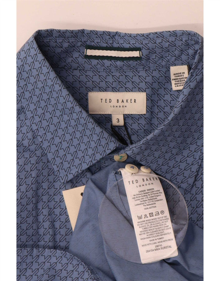 Ted Baker Chemise Homme Taille 3 Bleu Moyen Pied-de-Poule Coton