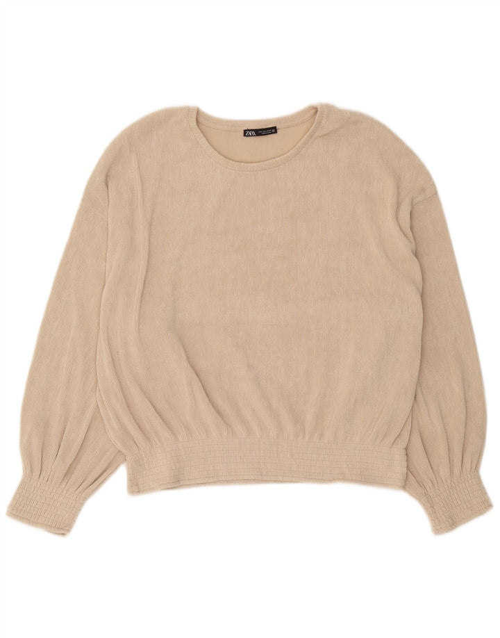 Zara Chemisier surdimensionné à manches longues pour femme UK 16 Large Beige Polyester