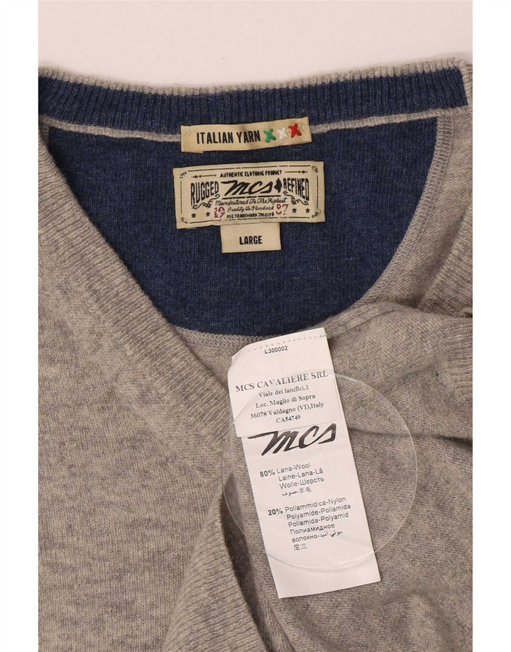Marlboro Classics Pull col V pour homme en laine grise Taille L