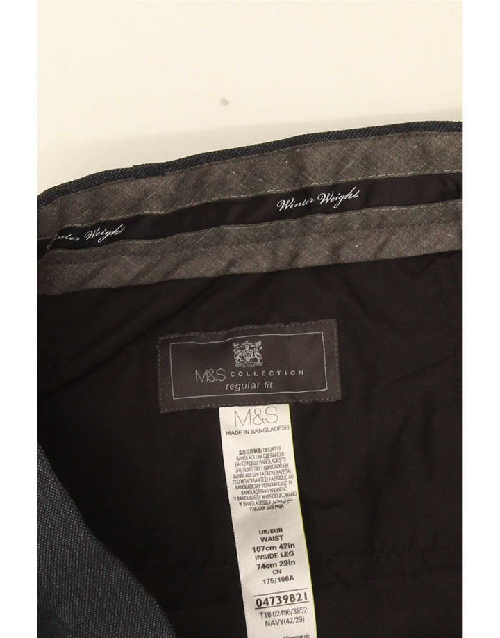 Marks & Spencer Pantalon de Costume Droit Homme W42 L29 Bleu Marine Polyester