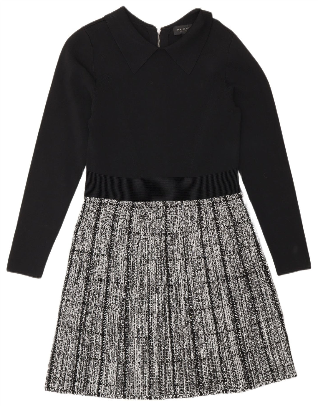 Ted Baker Robe basique à manches longues pour femme Taille 2 Petit carreaux noirs Viscose