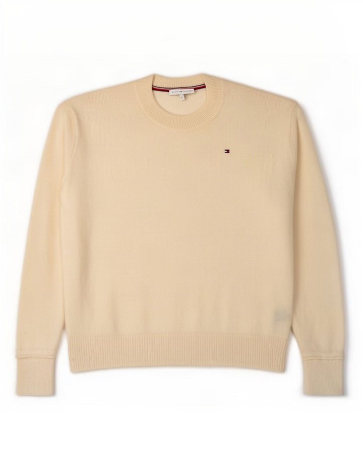 Tommy Hilfiger Pull à col rond pour femme UK 14 en laine blanc cassé moyen
