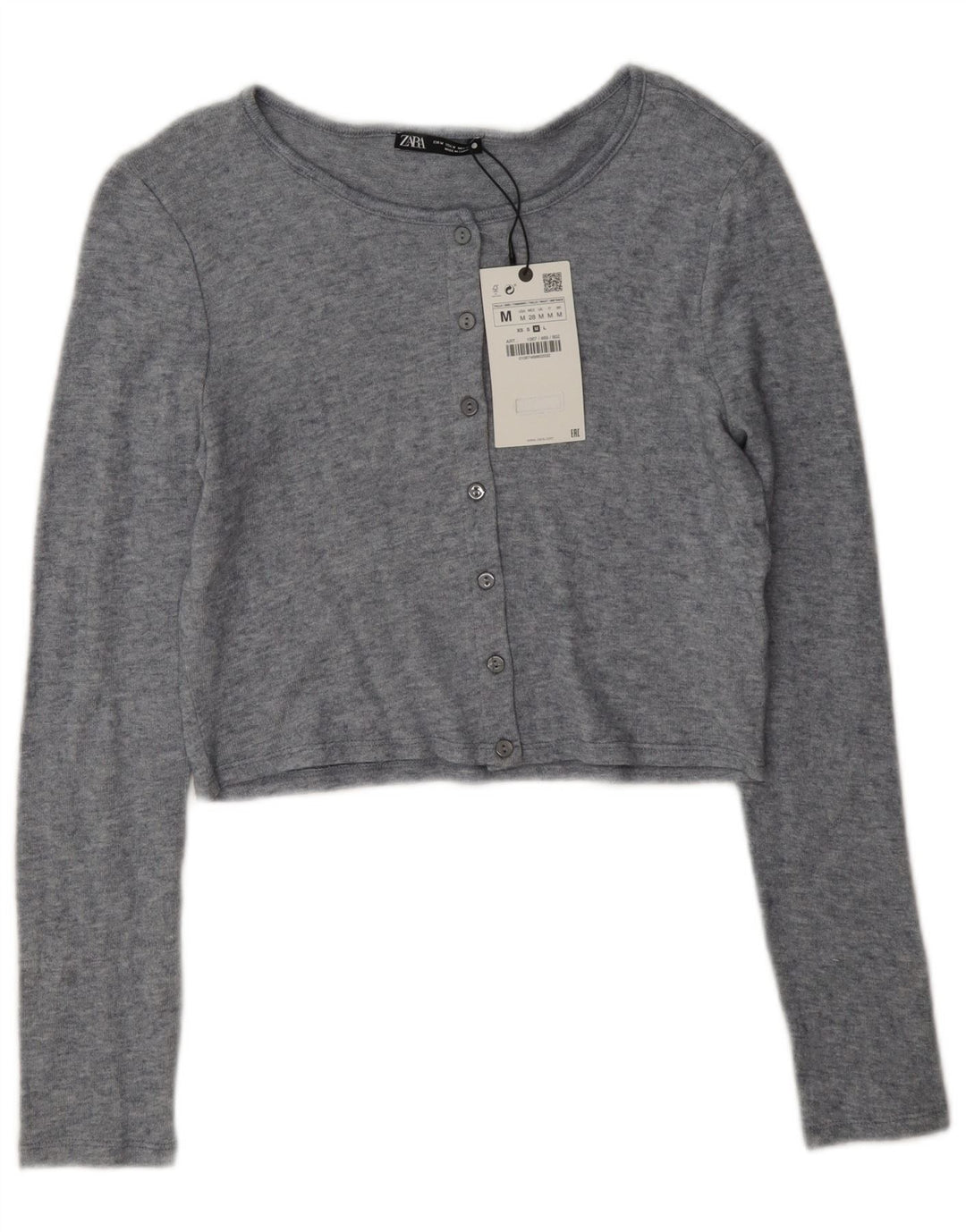 Zara Femme Crop Top UK 44 Gris Moyen Viscose