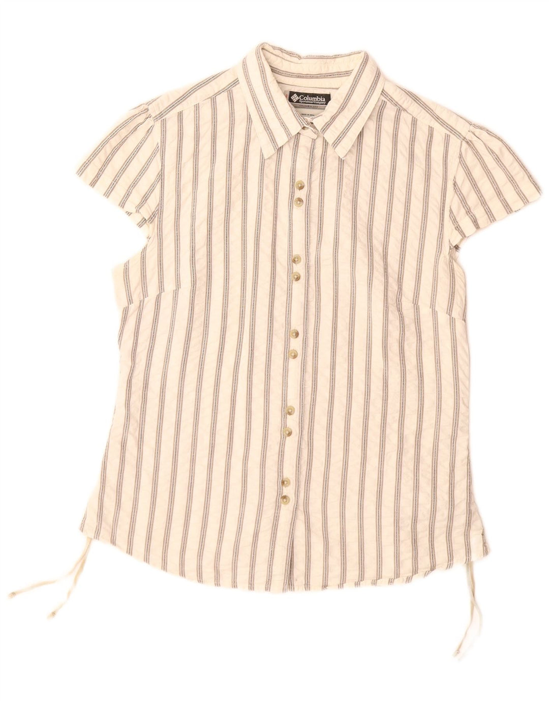 COLUMBIA Chemise à manches courtes pour femme UK 14 Grand coton rayé blanc