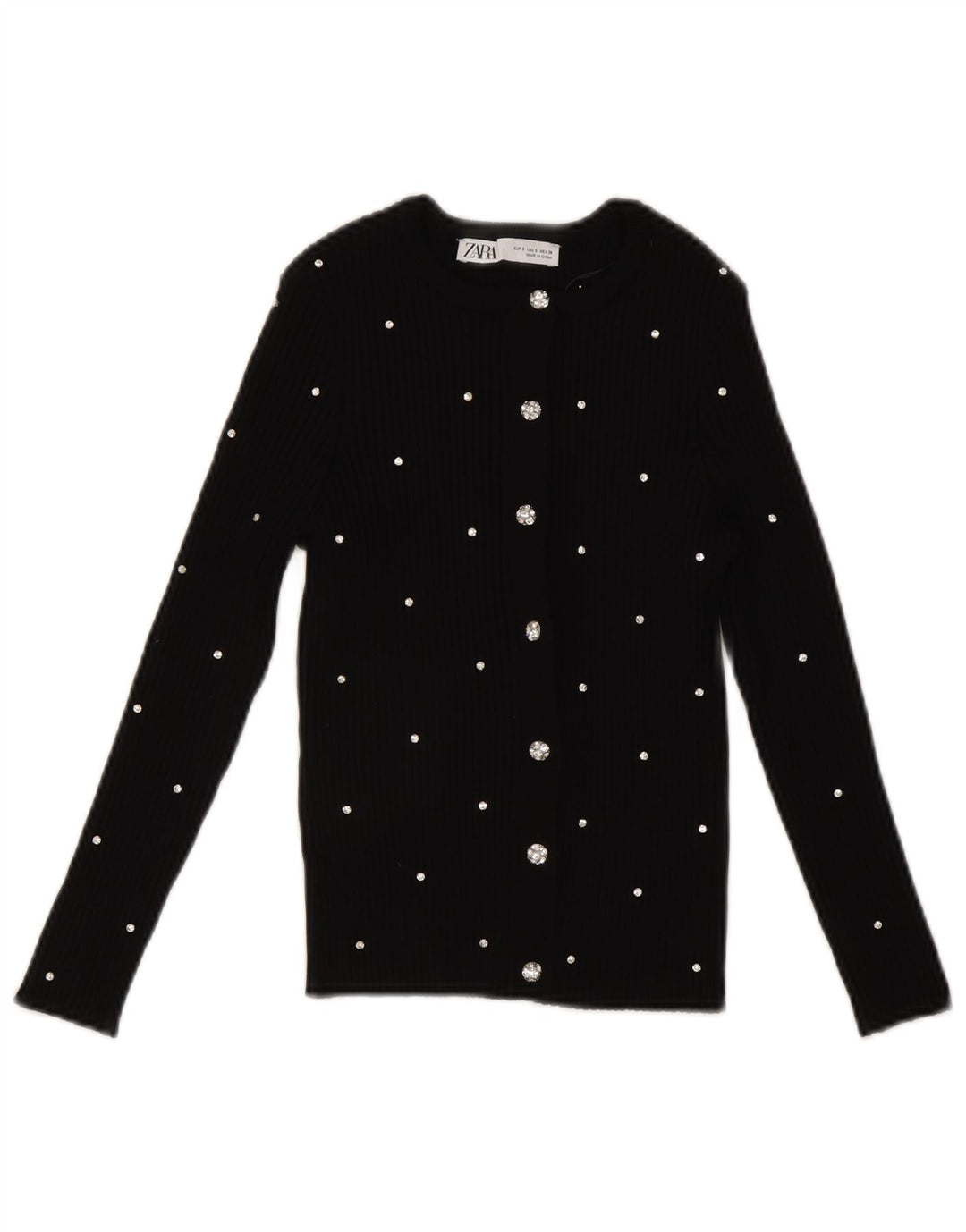 Zara Womens Crop Top UK 8 Small Noir Spotted Nylon