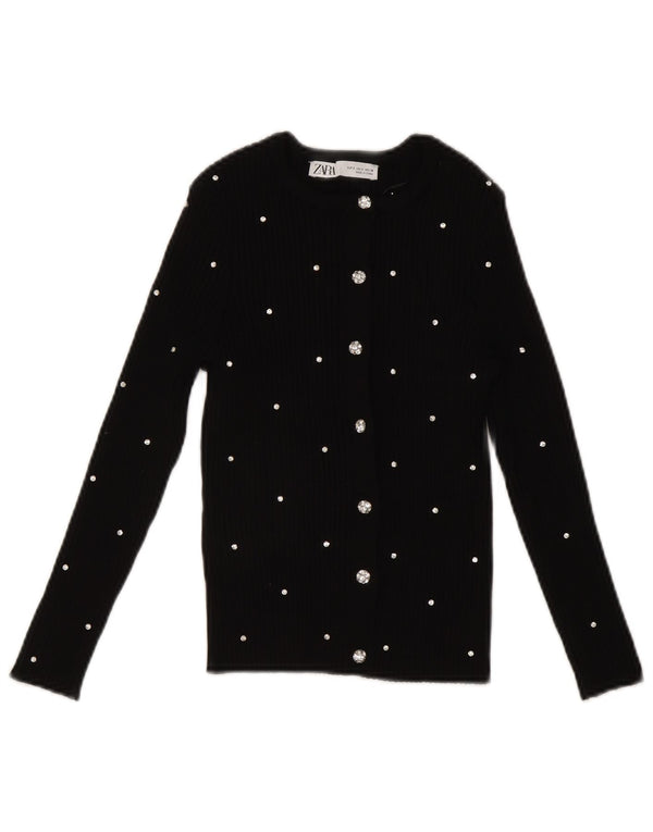 Zara Womens Crop Top UK 8 Small Noir Spotted Nylon
