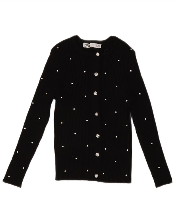 Zara Womens Crop Top UK 8 Small Noir Spotted Nylon