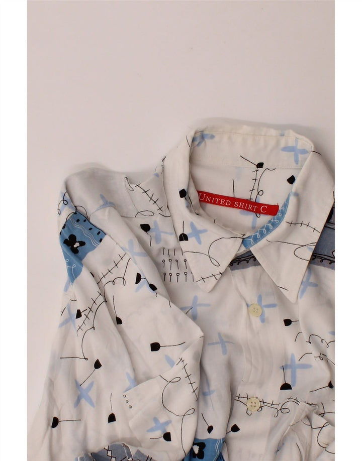 VINTAGE Mens Big & Tall Short Sleeve Shirt Medium White Patchwork Vintage Vintage and Second-Hand Vintage from Messina Hembry 