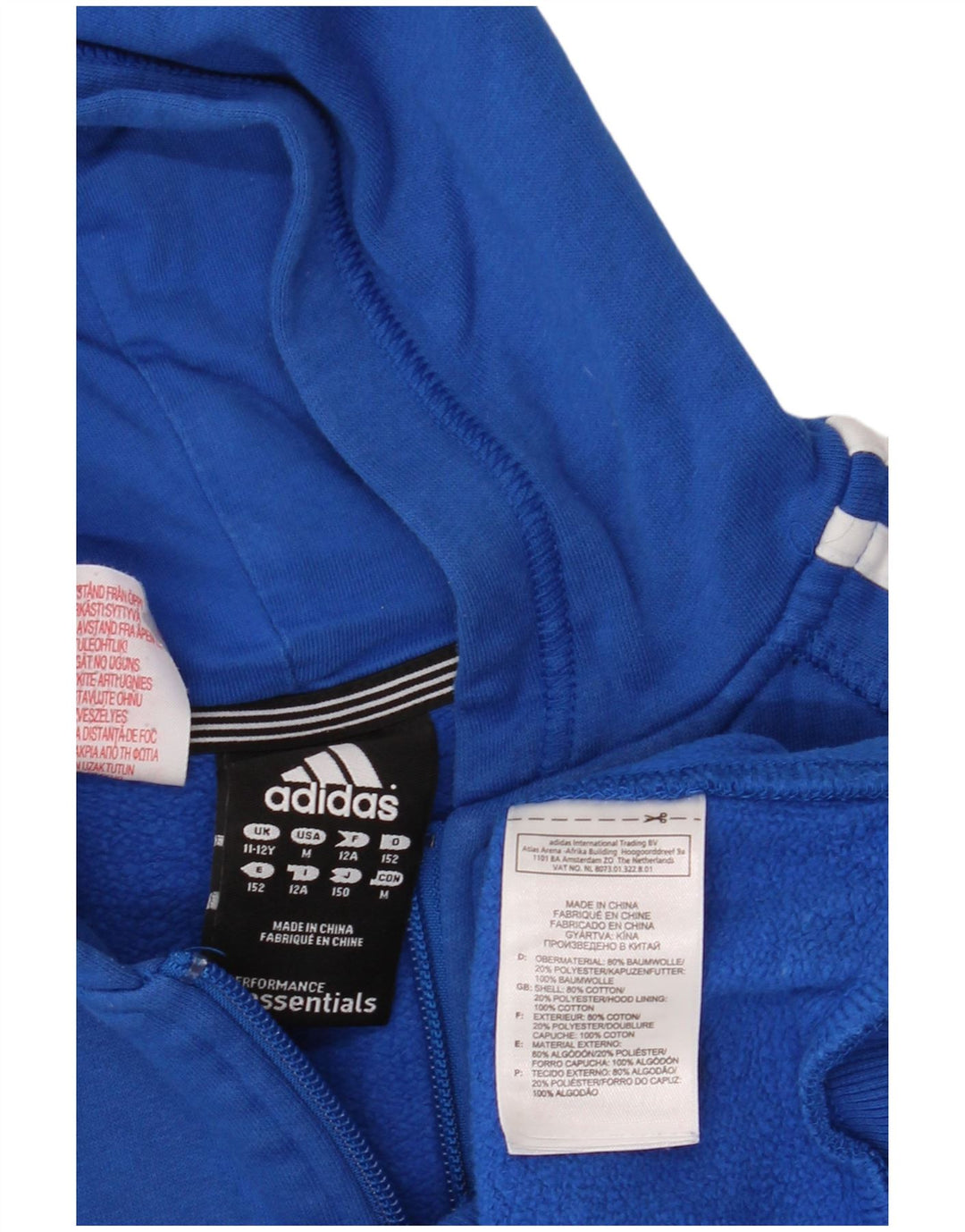 ADIDAS Pull à capuche zippé garçon 11-12 ans Bleu Coton
