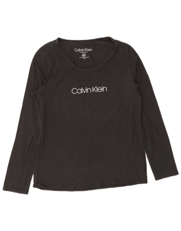 Calvin Klein Womens Graphic Top Long Sleeve UK 14 Large Black Cotton