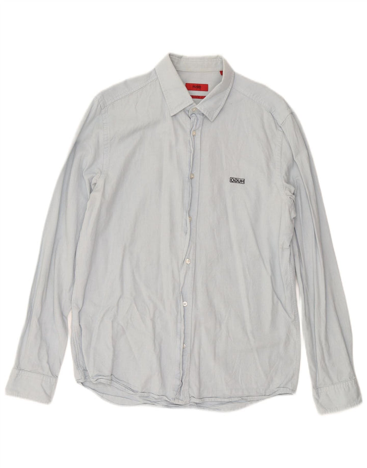 Hugo Boss Chemise coupe droite en coton bleu moyen