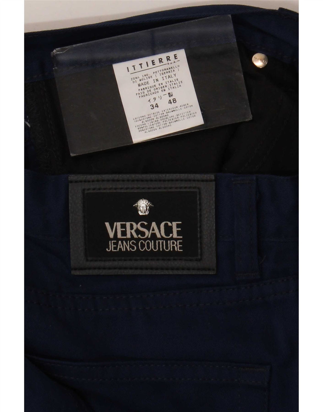 Versace Pantalon décontracté droit pour homme W34 L32 Bleu marine Polyester