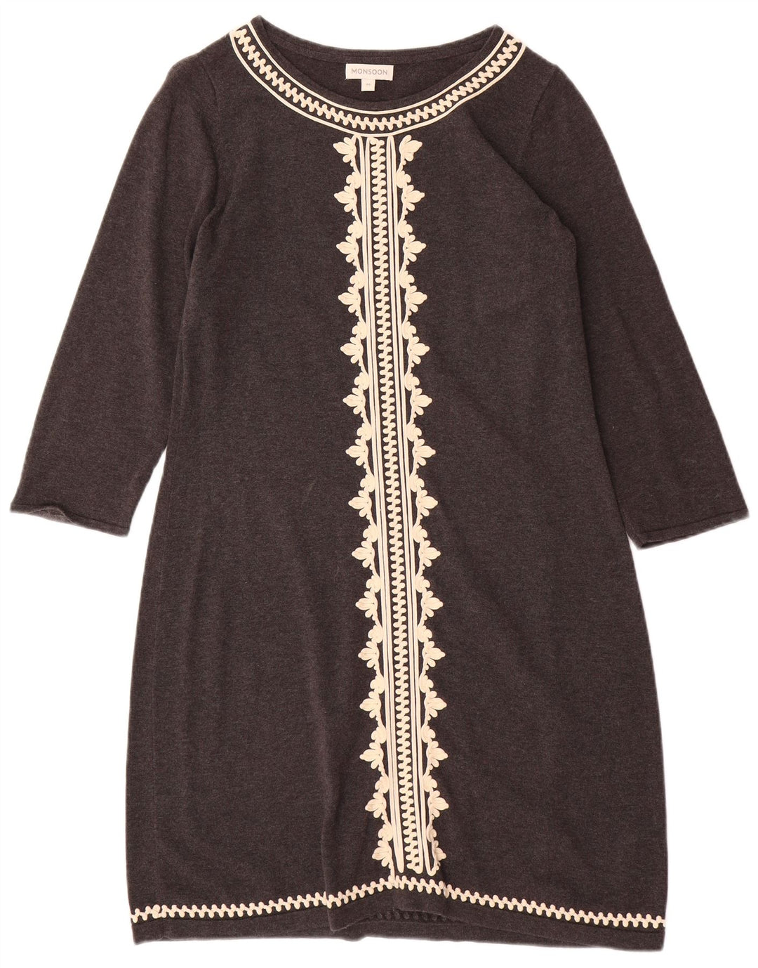 MONSOON Robe pull à manches 3/4 pour femme UK 12 Gris moyen Coton