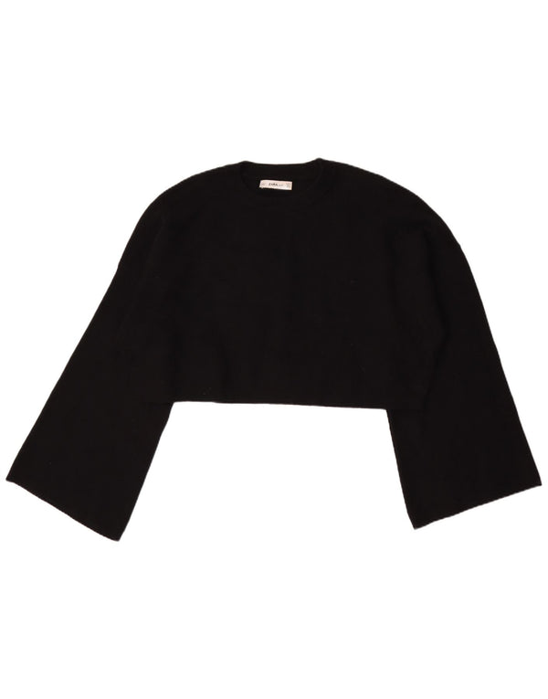 Zara Pull court surdimensionné à col rond pour femme UK 16 Large Noir