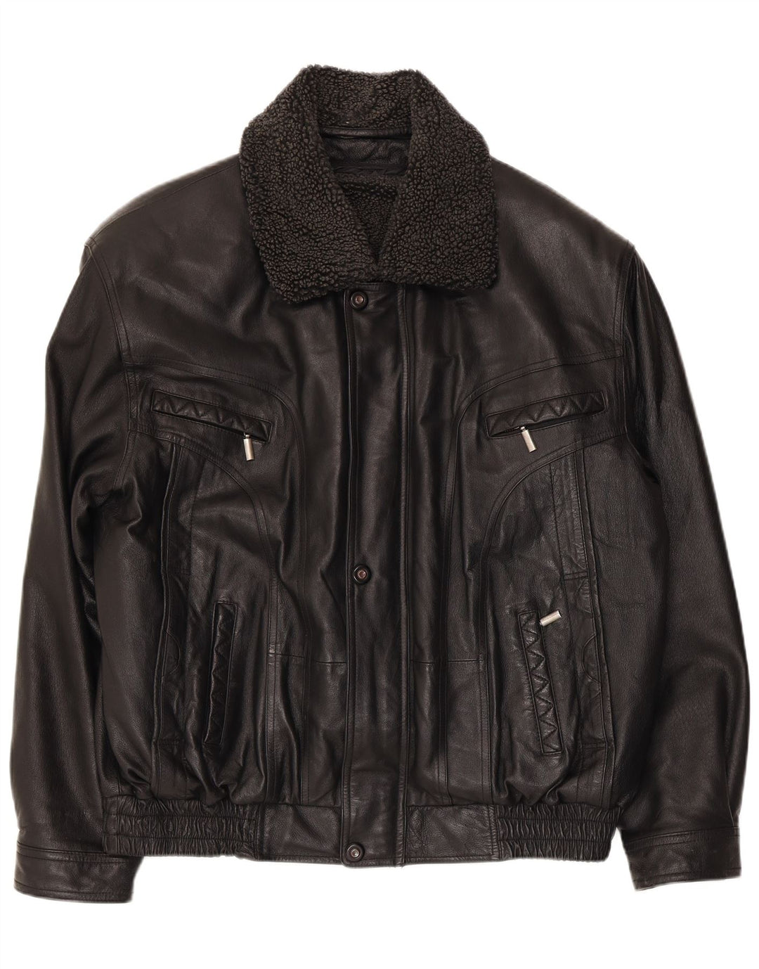 vintage Mens Faux Cuir Bomber Jacket UK 40 Grand Polyester Noir