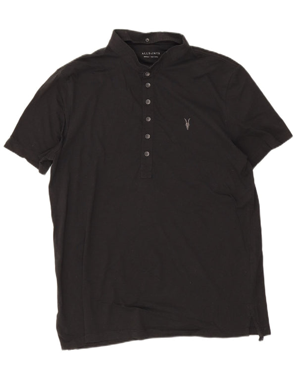 All Saints Mens Polo Shirt Medium Black Cotton