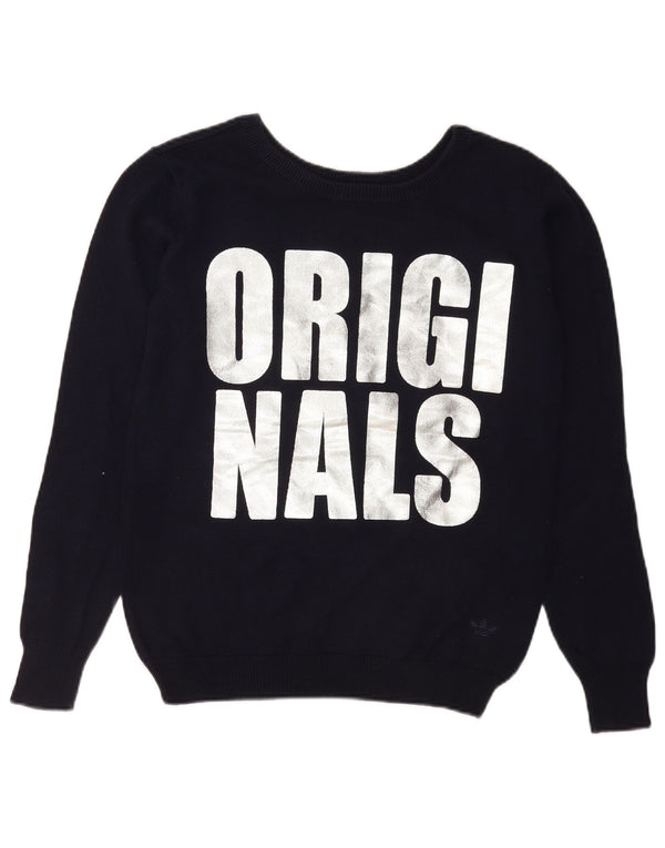 Adidas Pull graphique à col bateau pour femme UK 12 Bleu marine moyen