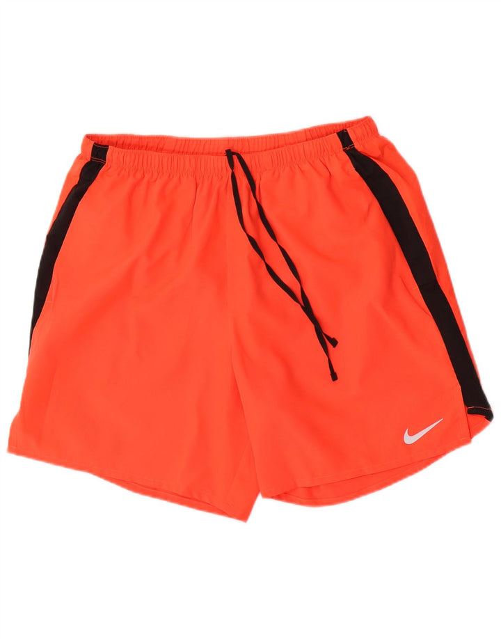 Nike Short de sport Dri Fit pour homme en polyester color block Taille L Orange