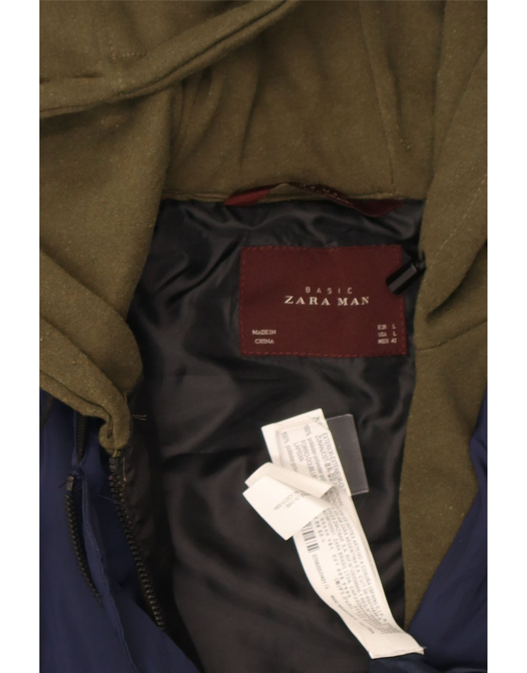 Zara Veste bomber à capuche pour homme UK 40 Large Bleu marine Colorblock Polyester