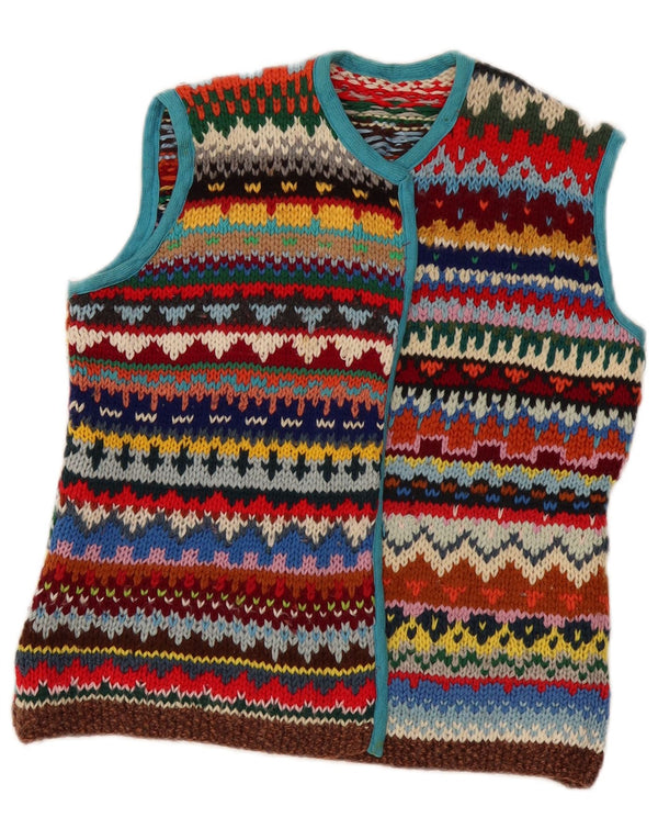 vintage Femme Sans Manches Cardigan Pull UK 12 Moyen Multicolore