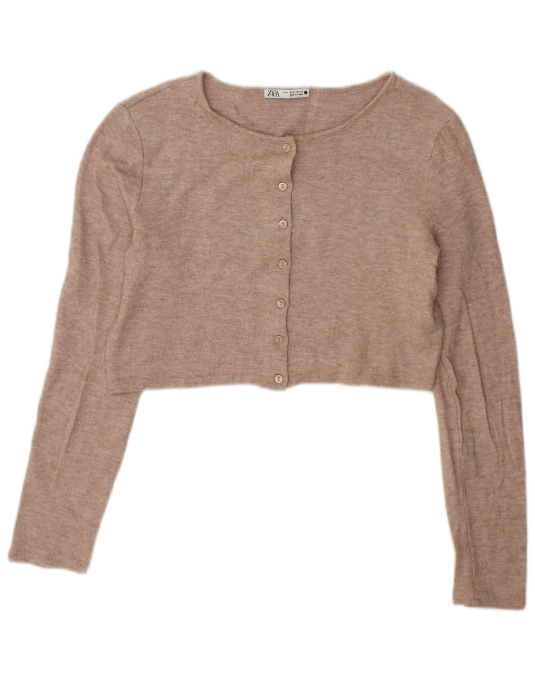Zara Cardigan court pour femme UK 14 Viscose beige moyen