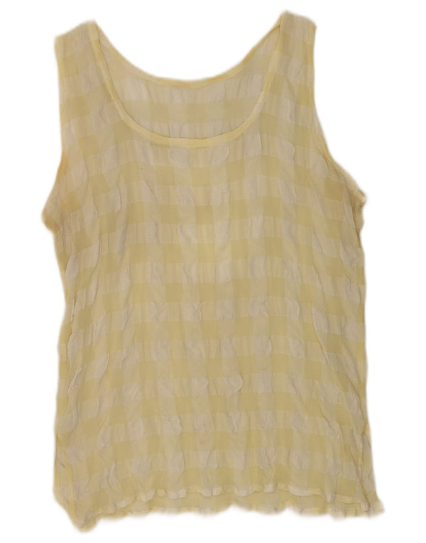 vintage Womens Blouse sans manches Top UK 14 Medium Yellow Gingham