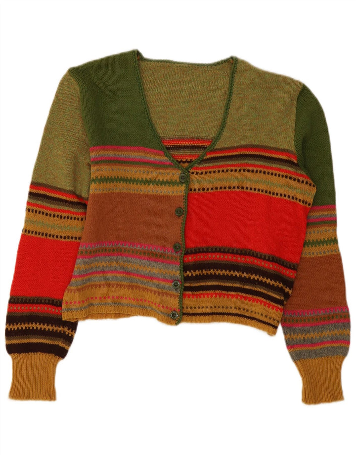 vintage Womens Crop Cardigan Sweater UK 12 Moyen Multicolore Rayé