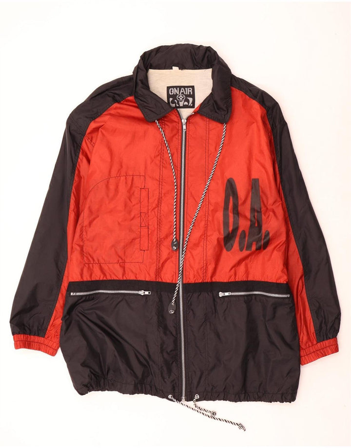 vintage Mens Graphic Rain Jacket UK 42 XL Rouge Colourblock Polyamide