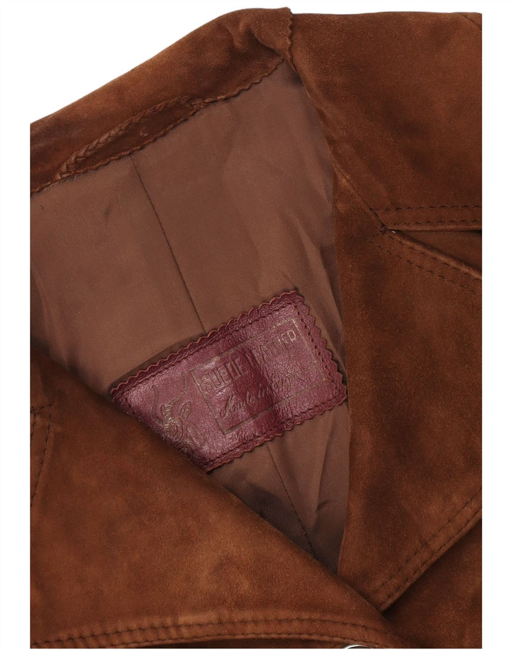 Vintage Womens Suede Overcoat UK 10 Small Brown Leather