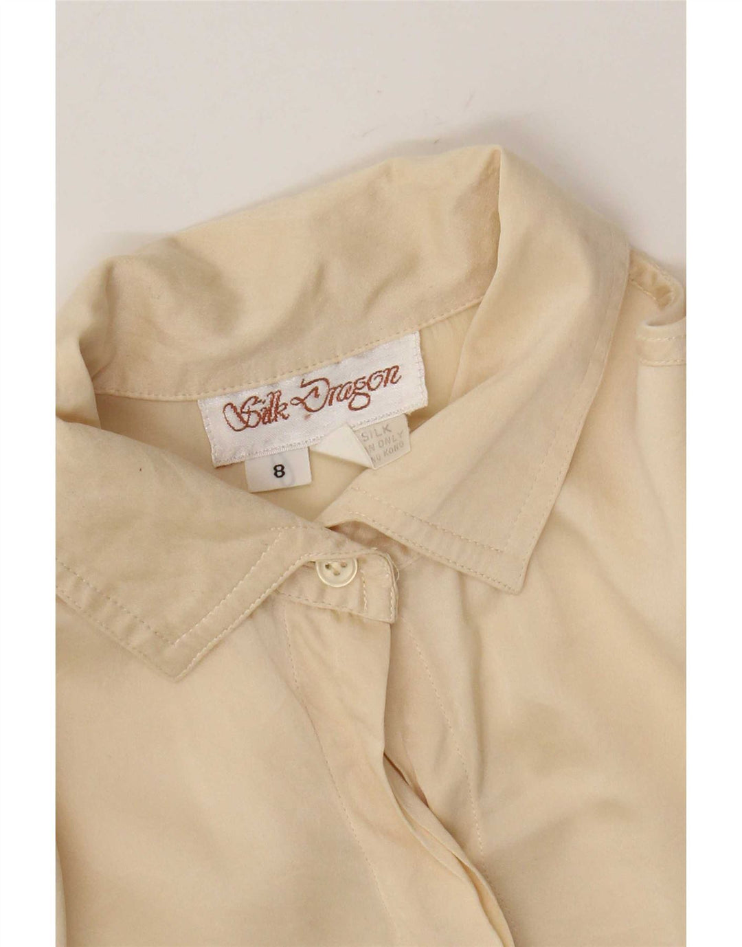 chemise surdimensionnée femme vintage UK 8 Petite soie beige