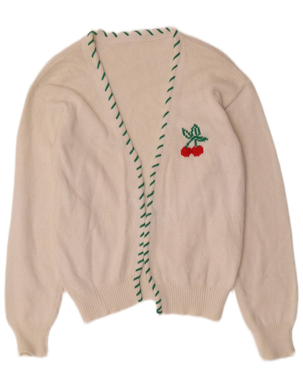 VINTAGE Pull Cardigan Ouvert Femme UK 14 Blanc Moyen