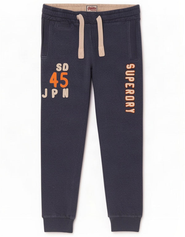 Superdry Pantalon de survêtement graphique pour hommes Joggers Small Bleu marine Coton