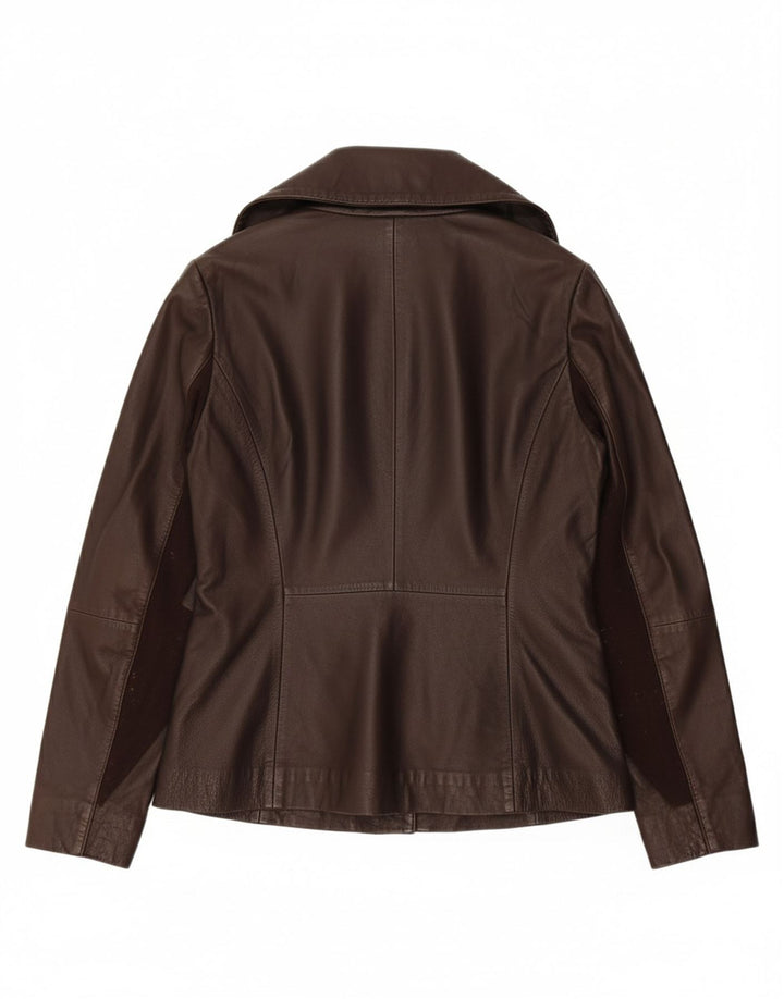 TED BAKER Womens Leather Jacket Size 4 Large Brown Leather