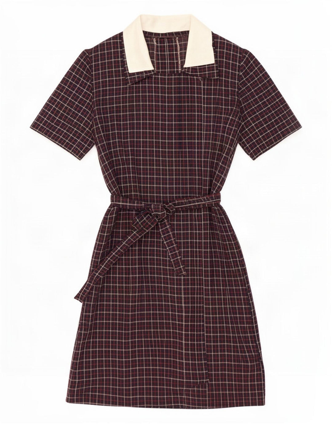 vintage Womens Basic Dress UK 12 Moyen Bleu Marine Check
