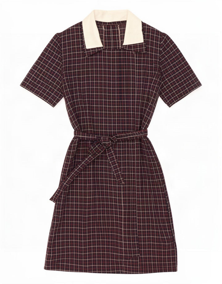 vintage Womens Basic Dress UK 12 Moyen Bleu Marine Check