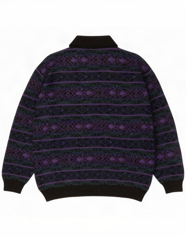 Vintage Pull col polo pour homme Large laine Fair Isle multicolore