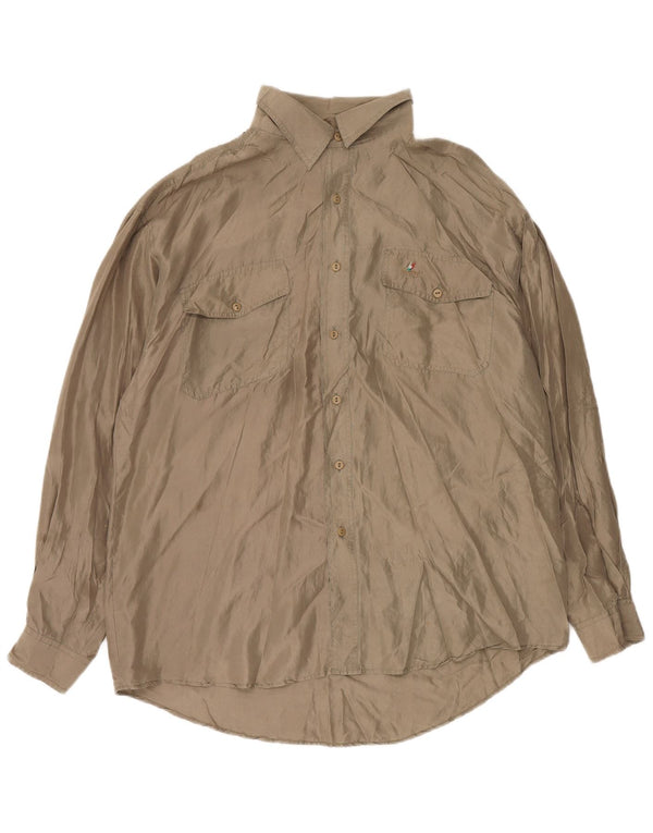 VINTAGE Chemise Homme XL Soie Marron