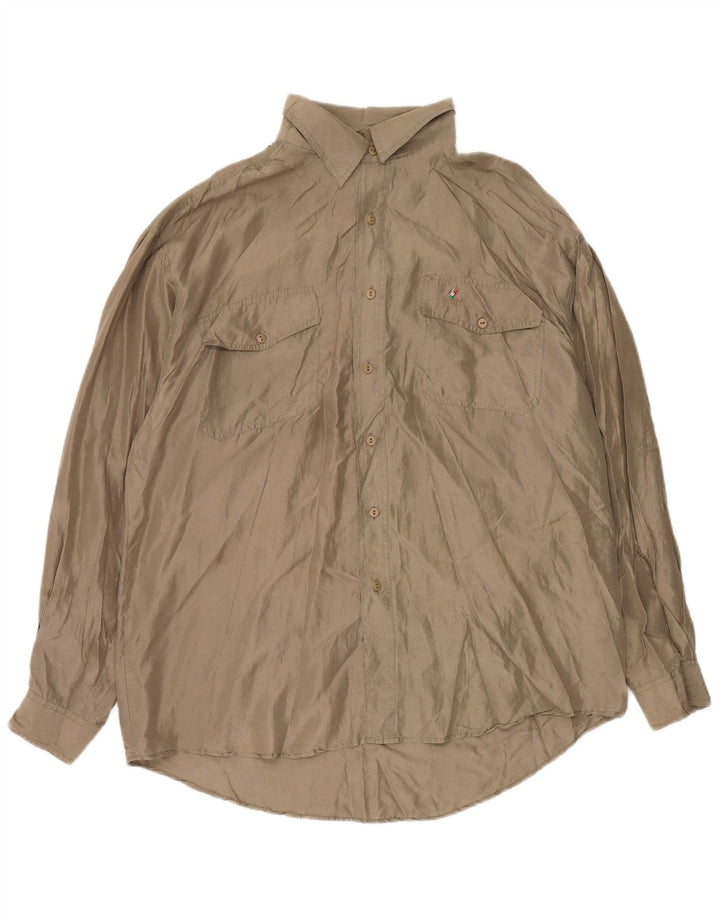 VINTAGE Chemise Homme XL Soie Marron
