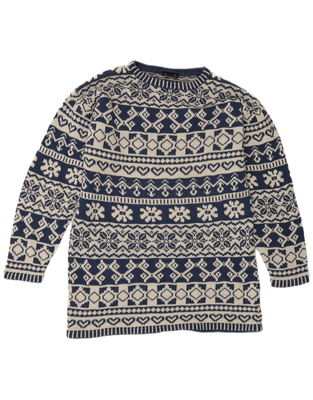 Impuls Pull à col rond pour homme Petit Bleu Fair Isle Ramie
