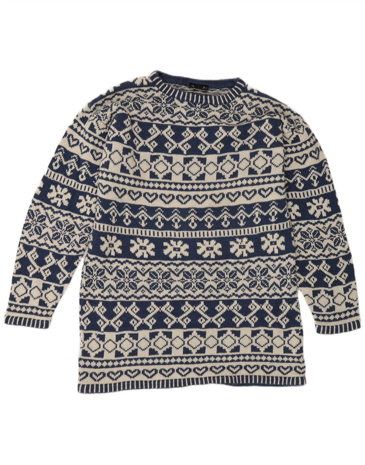 Impuls Pull à col rond pour homme Petit Bleu Fair Isle Ramie