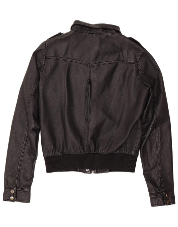 H&M Veste en cuir crop pour femme EU 38 Cuir noir moyen