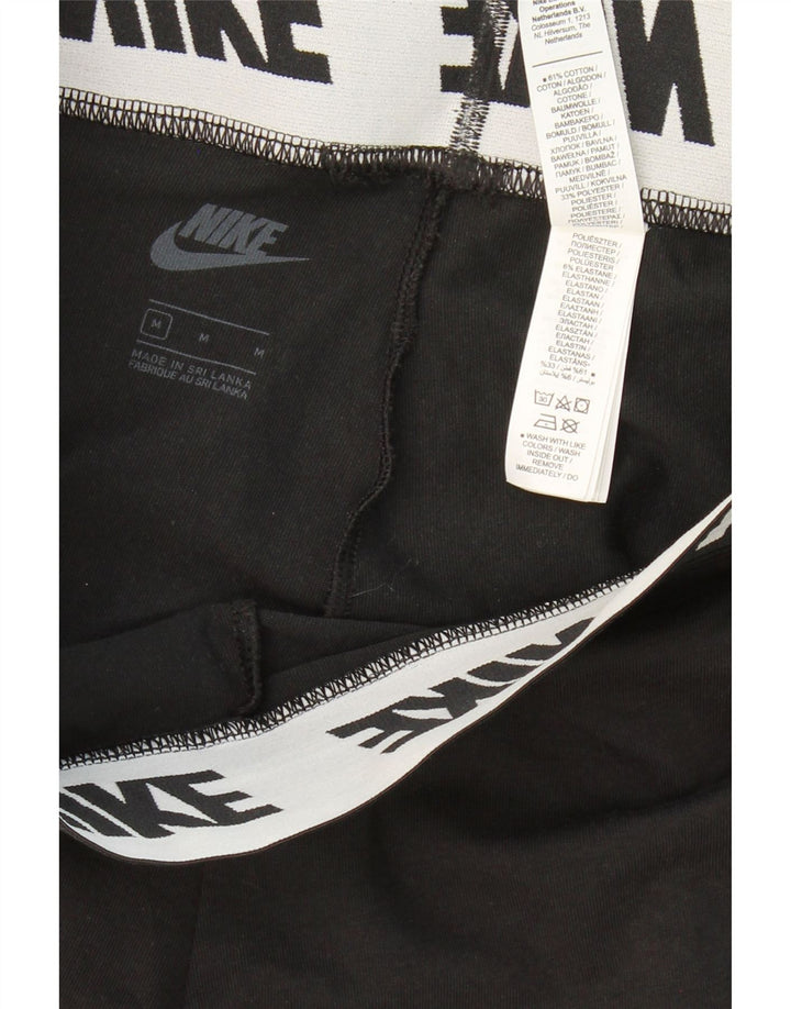 NIKE Womens Graphic Leggings UK 12 Medium  Black Cotton