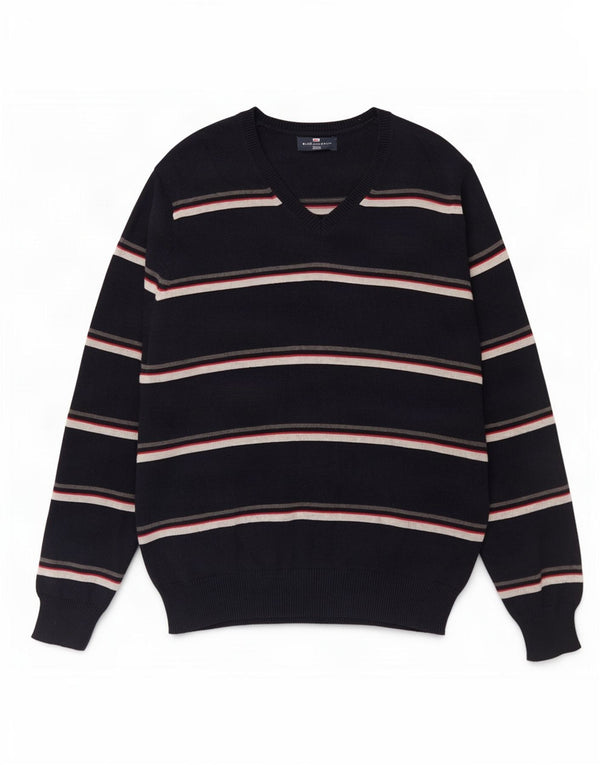 Marks & Spencer Pull Blue Harbor Col V Homme Bleu Marine Rayé