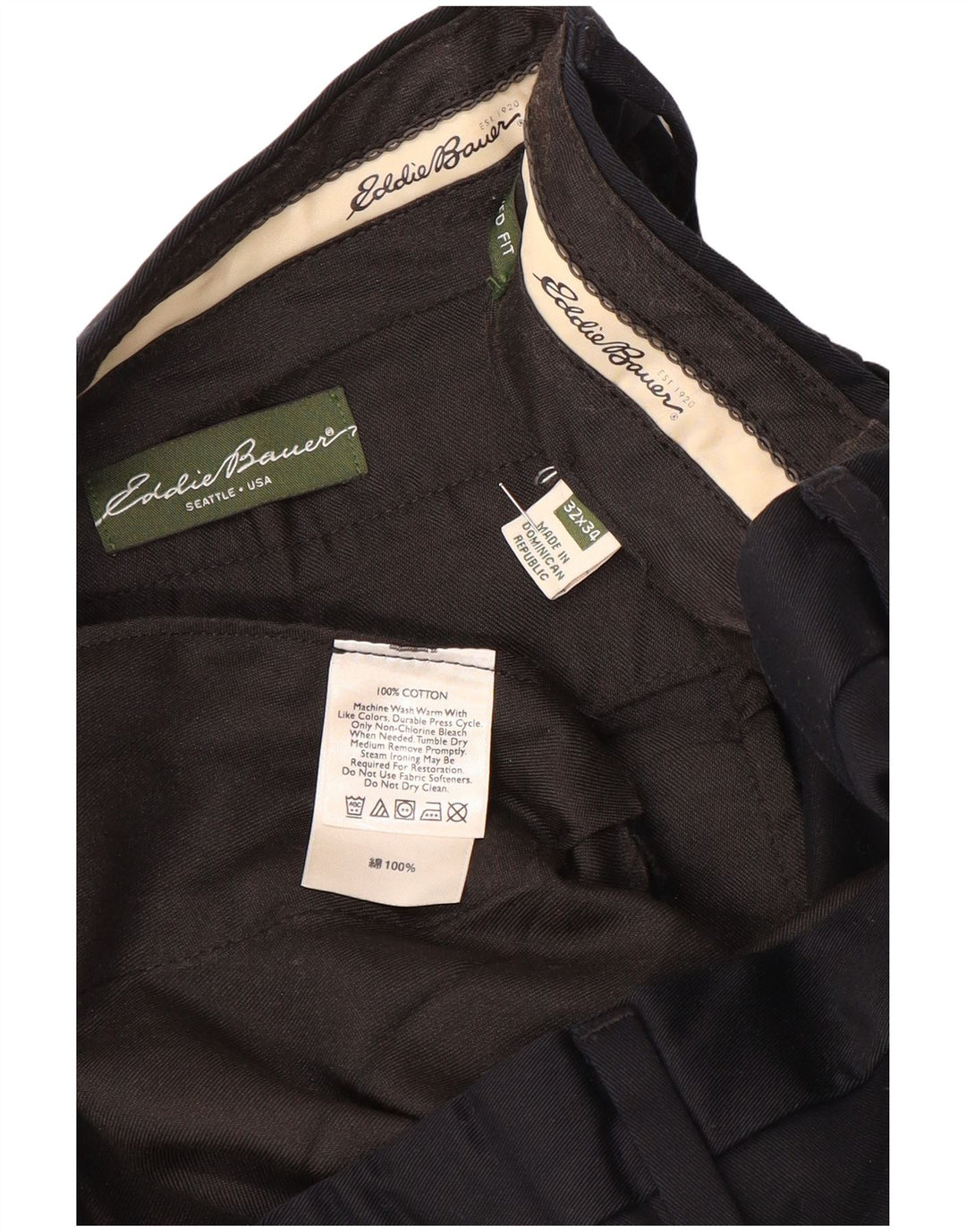 EDDIE BAUER Pantalon Chino Droit Homme W32 L34 Noir Coton