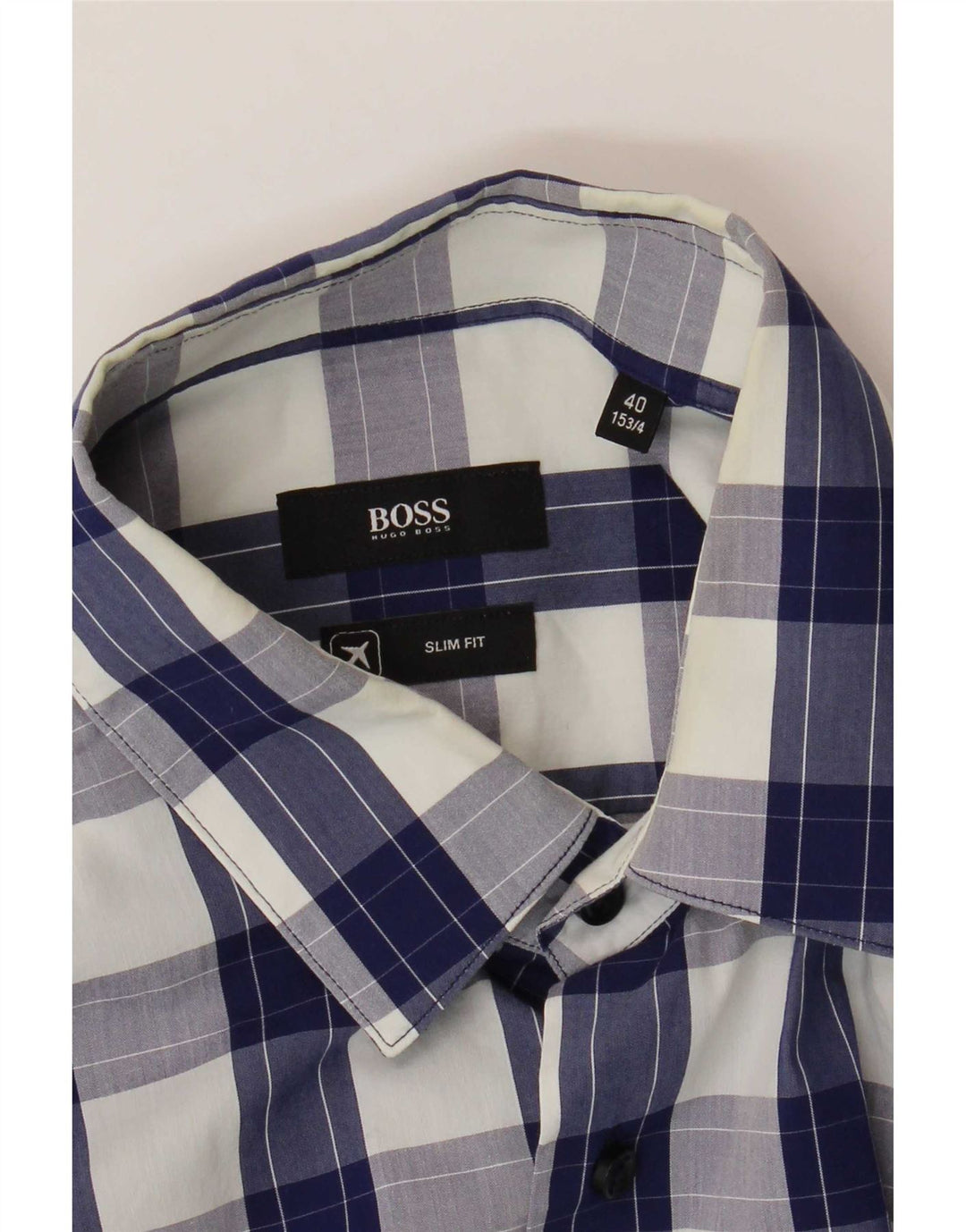 Hugo Boss Chemise slim fit pour homme Taille 40 15 3/4 Bleu moyen à carreaux