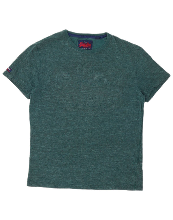 Superdry Homme T-Shirt Graphique Top Large Vert Moucheté Coton