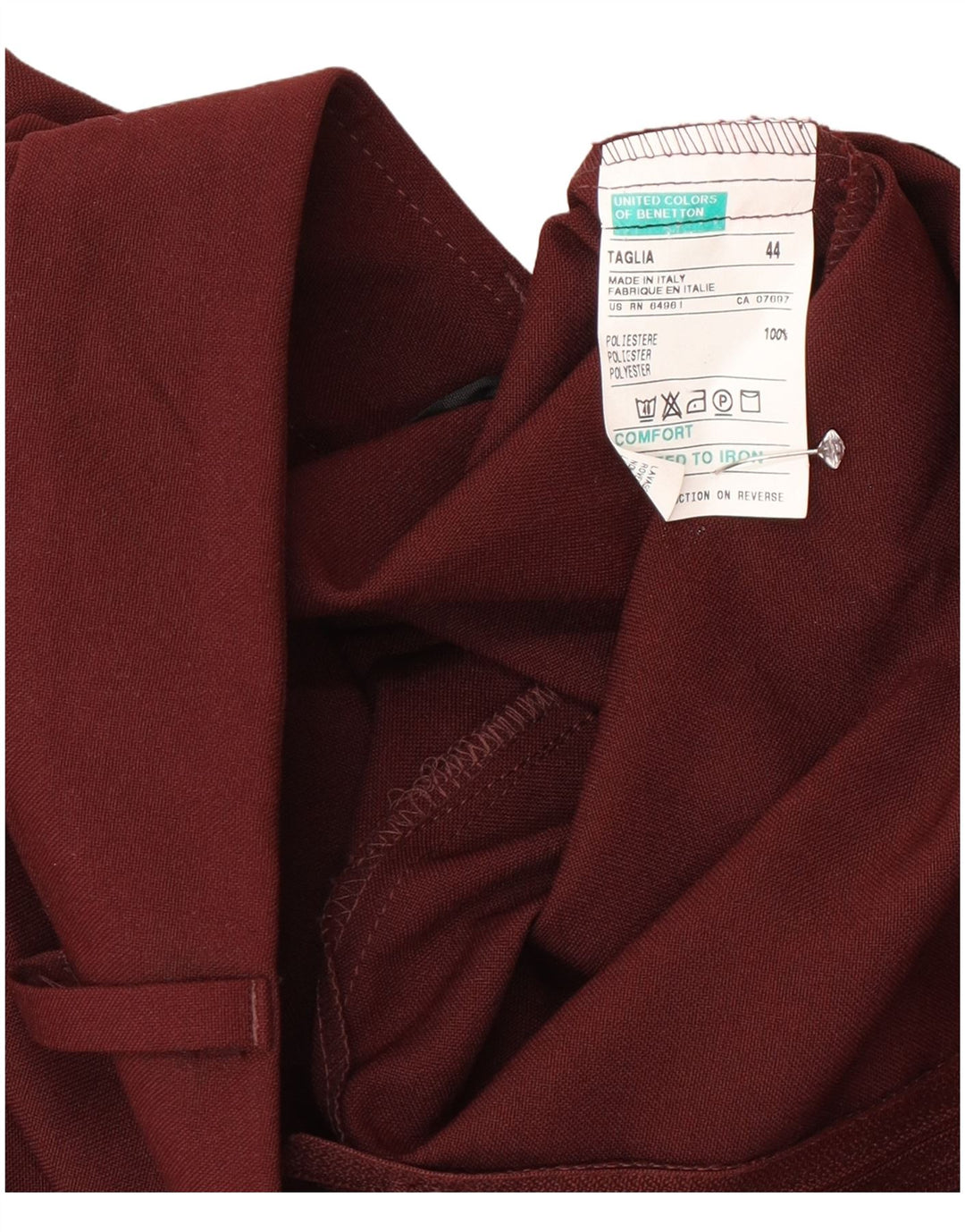 Benetton Jupe Midi Femme IT 44 Medium W28 Bordeaux Polyester